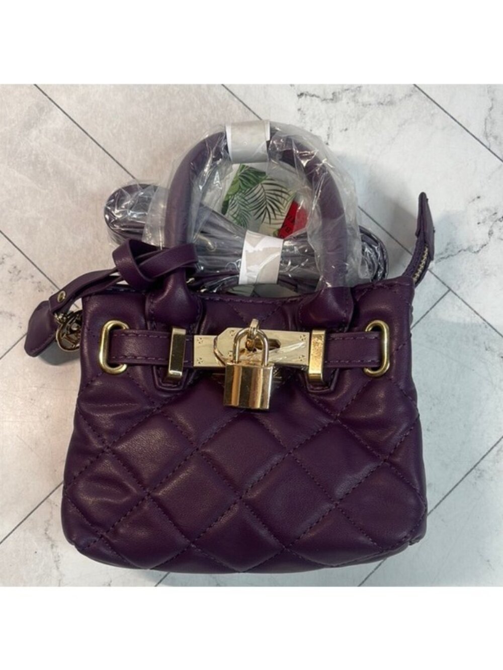NWT Badgley Mischka Womens Purple Gold Quilted Crossbody Handbag - Picture 2 of 13